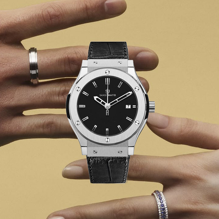 Hanry Midnight Black Leather Analog