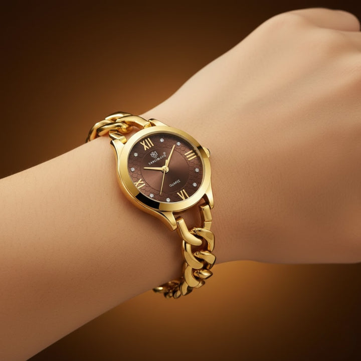 Zeenat Gold Brown Dial Quartz Watch