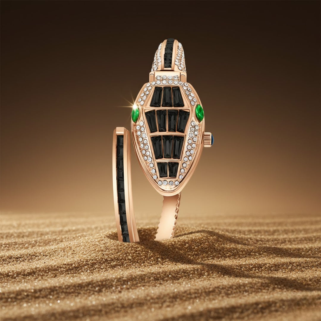 Python Rose Gold And Black Bracelet Watch – White Dial | Sansi Mayo