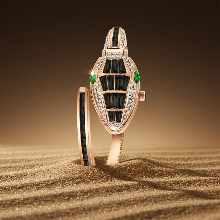 Python Rose Gold And Black Bracelet Watch – White Dial | Sansi Mayo