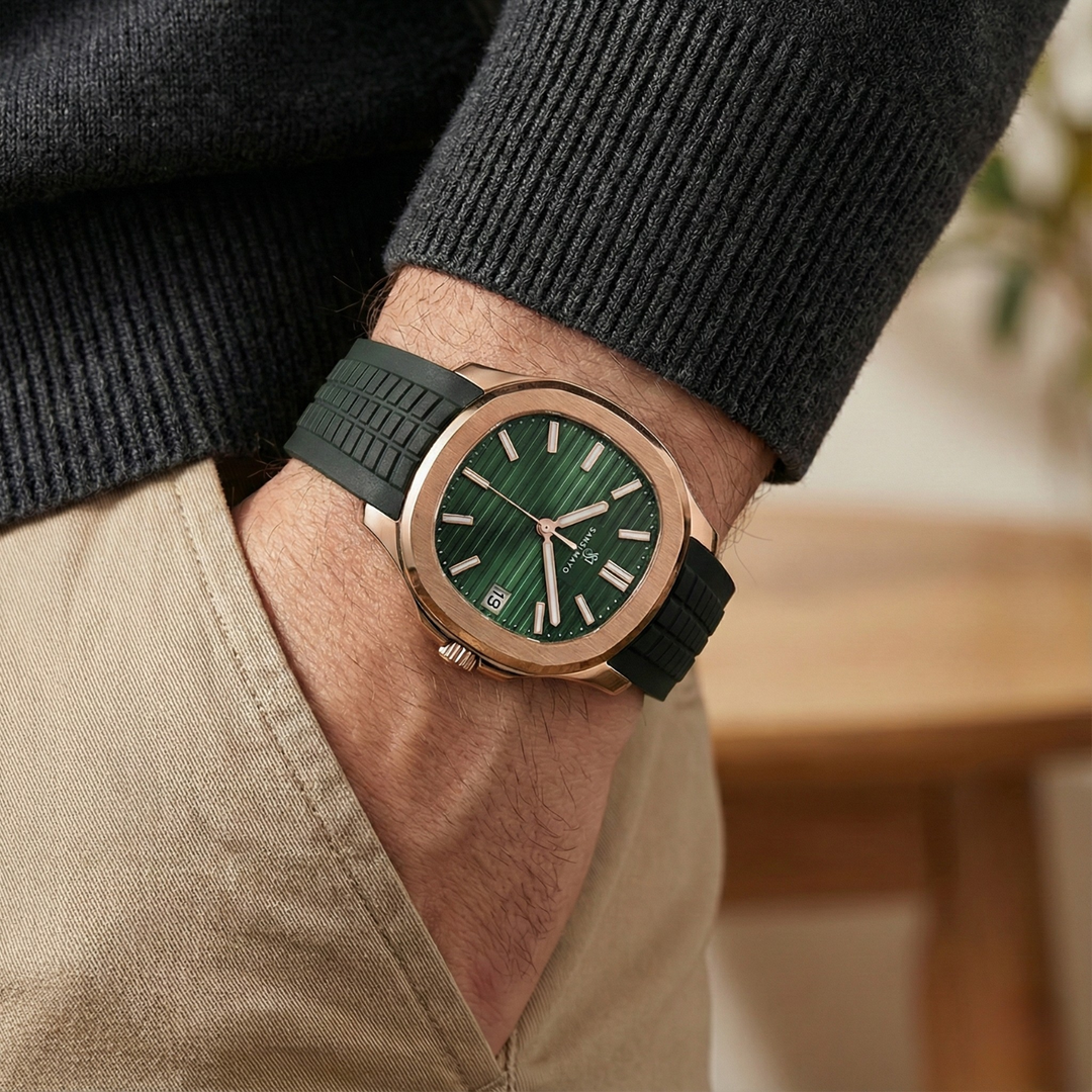 Emerald Green Rose Gold Wrist Watch