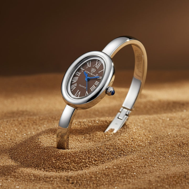 Sansi Mayo Minari Watch — Silver Stainless Steel (Brown Dial)