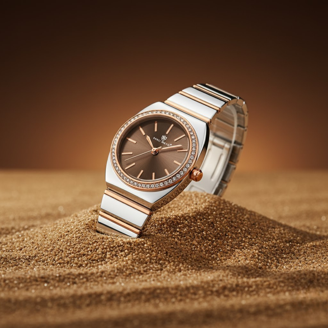 Brown Dial Two Tone silver Rose Gold Watch — Egyptian Stone Edition