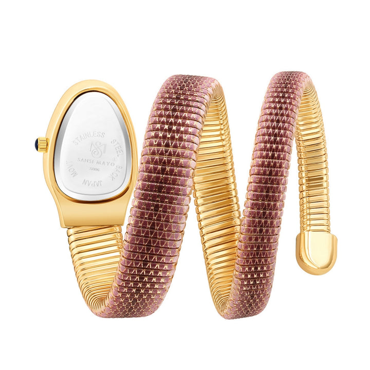 Koil Snake Two-Tone Gold Pink Black Bracelet Watch — Pink Dial | Sansi Mayo