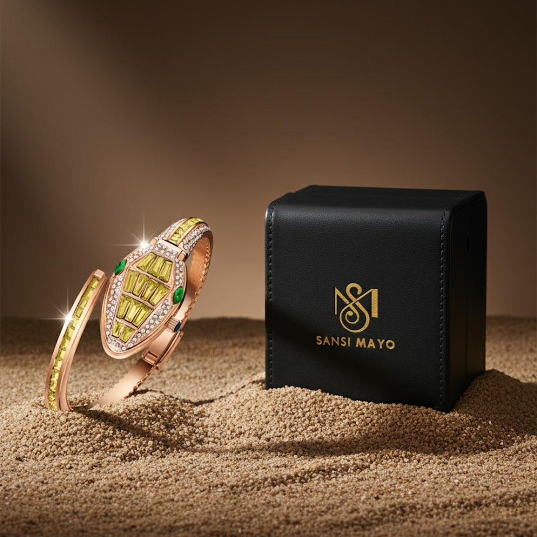 Python Rose Gold And Yellow Bracelet Watch – White Dial | Sansi Mayo