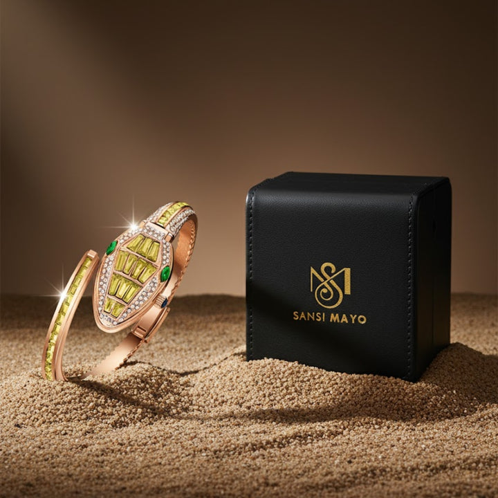 Python Rose Gold And Yellow Bracelet Watch – White Dial | Sansi Mayo