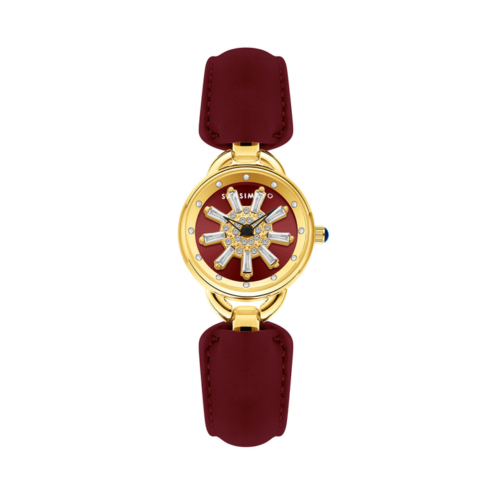 Aurora Women Dynamic Rotating Dial Watch Ð Maroon Gold Edition
