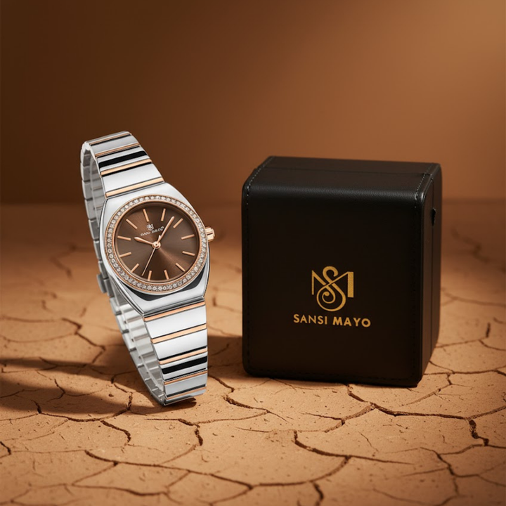 Brown Dial Two Tone silver Rose Gold Watch — Egyptian Stone Edition