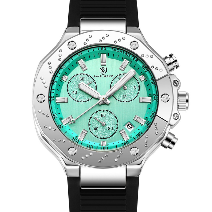 Romano Teal Dial Men’s Watch – Silver Case & Black Silicone Strap