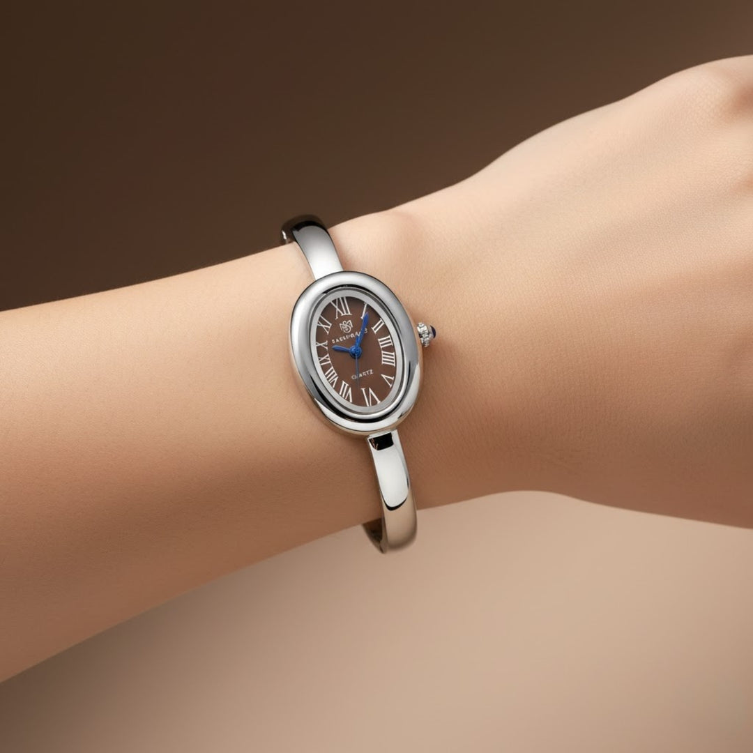 Sansi Mayo Minari Watch — Silver Stainless Steel (Brown Dial)