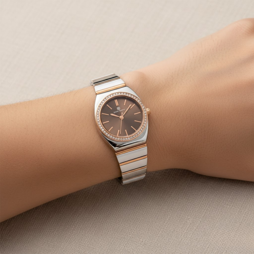Brown Dial Two Tone silver Rose Gold Watch — Egyptian Stone Edition