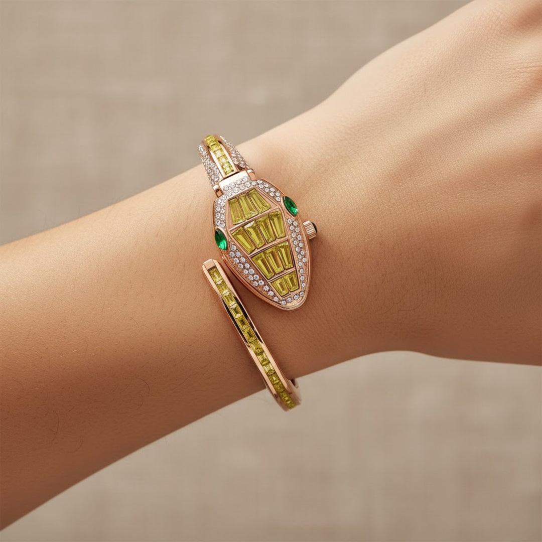 Python Rose Gold And Yellow Bracelet Watch – White Dial | Sansi Mayo