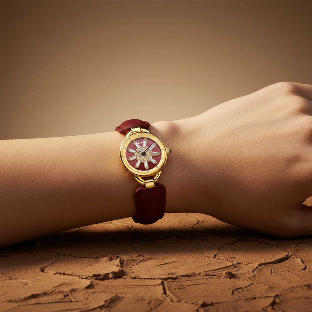 Aurora Maroon Dynamic Dial Quartz Watch for Women
