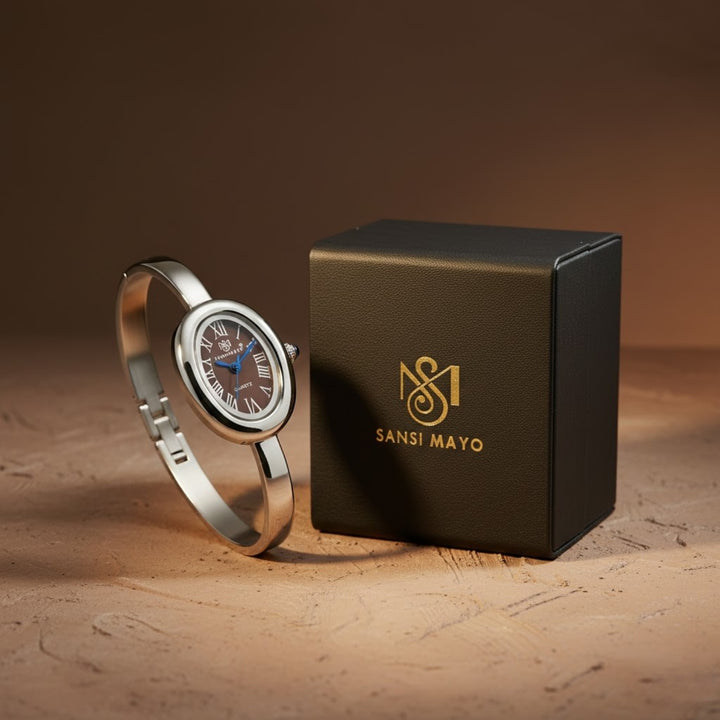 Sansi Mayo Minari Watch — Silver Stainless Steel (Brown Dial)