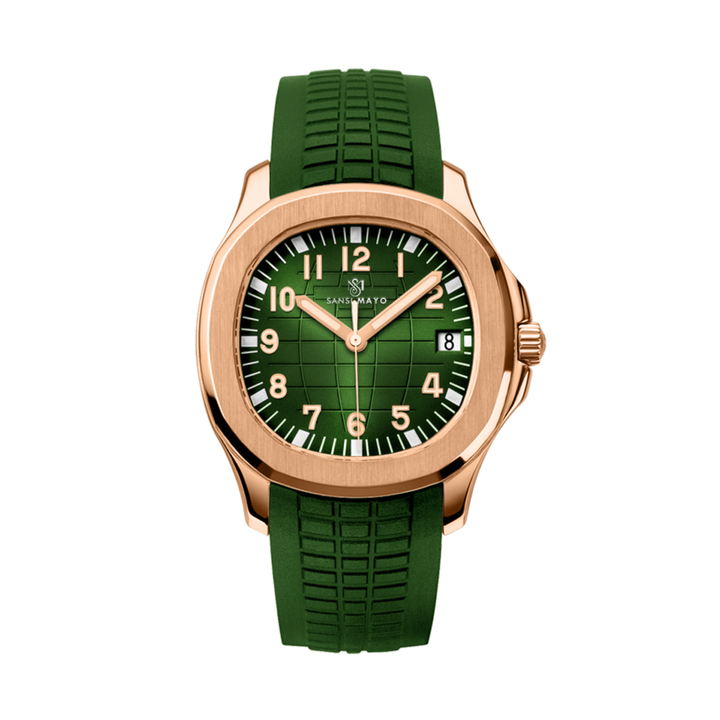 Round Green Rose Gold Wrist Watch