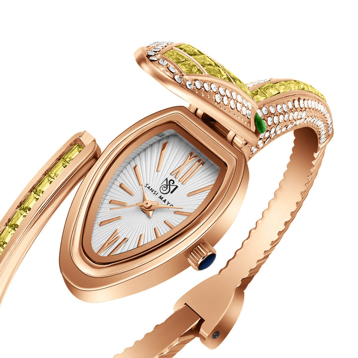 Python Rose Gold And Yellow Bracelet Watch – White Dial | Sansi Mayo