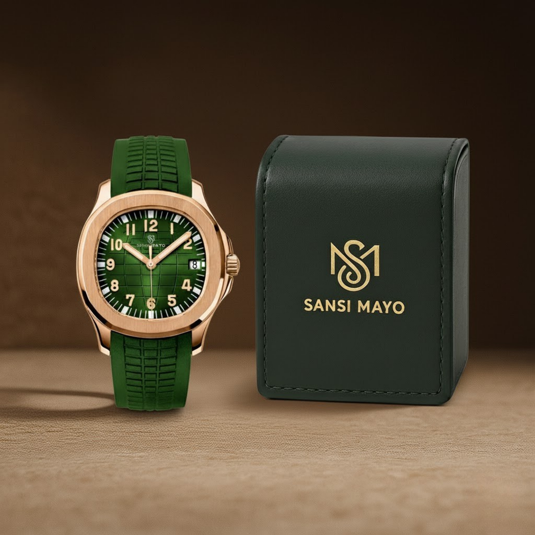 Round Green Rose Gold Wrist Watch