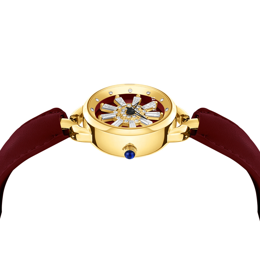 Aurora Women Dynamic Rotating Dial Watch Ð Maroon Gold Edition