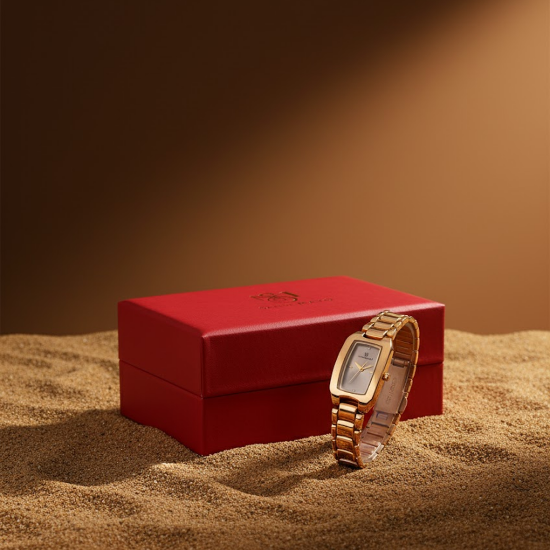 Sansi Mayo Women’s Watch & Jewellery Gift Set — Gold with Grey Dial & Egyptian Stone