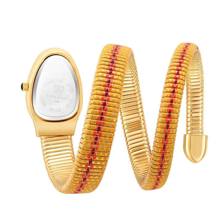 Koil Snake Two-Tone Gold Red Maroon Bracelet Watch — White Dial | Sansi Mayo