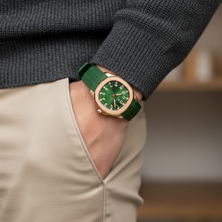 Round Green Rose Gold Wrist Watch