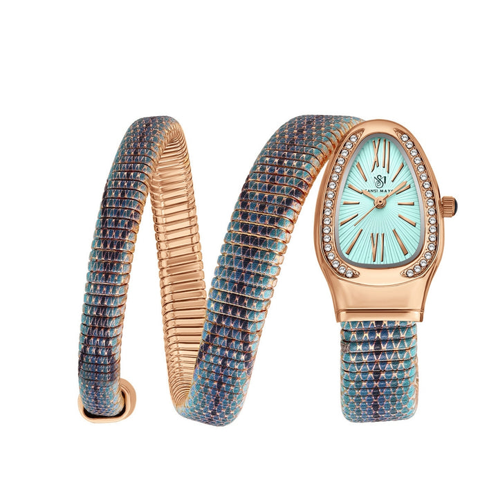 Sansi Mayo Koil Snake Watch — Two Tone Rose Gold & Sky Blue Edition