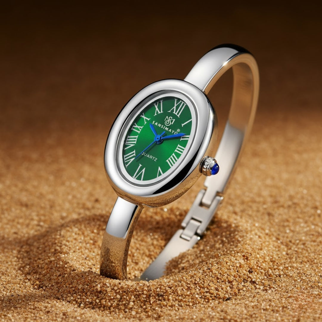 Sansi Mayo Minari Watch — Silver Stainless Steel (Green Dial)