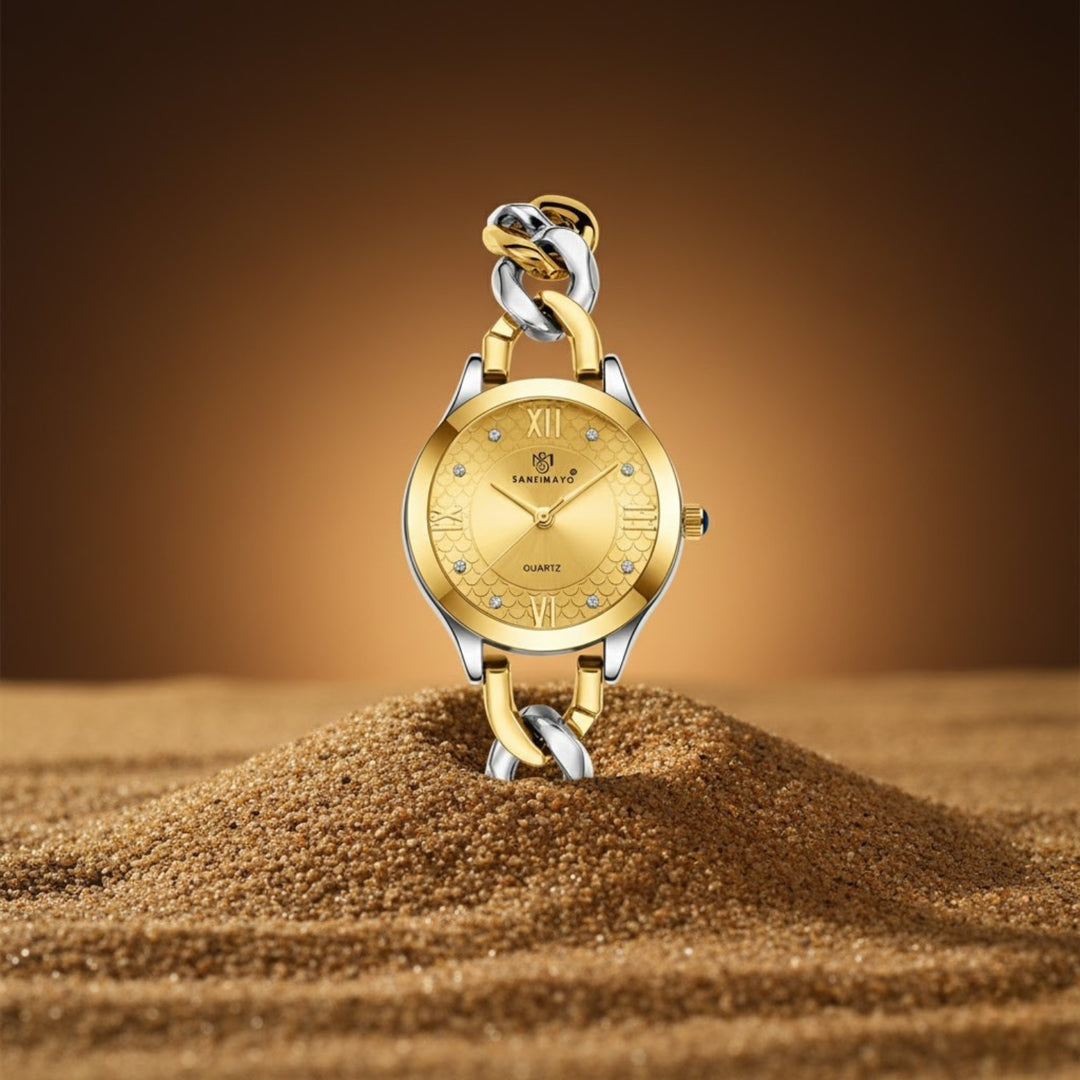 Zeenat Two Tone Silver Gold Gold Dial Quartz Watch