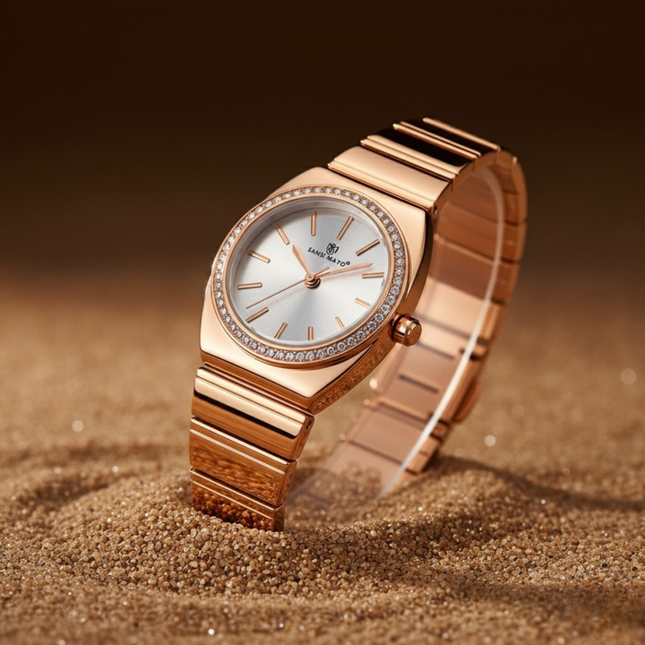 White Dial Rose Gold Watch – Egyptian Stone Edition