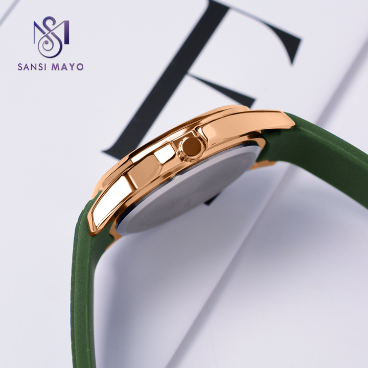 Round Green Rose Gold Wrist Watch