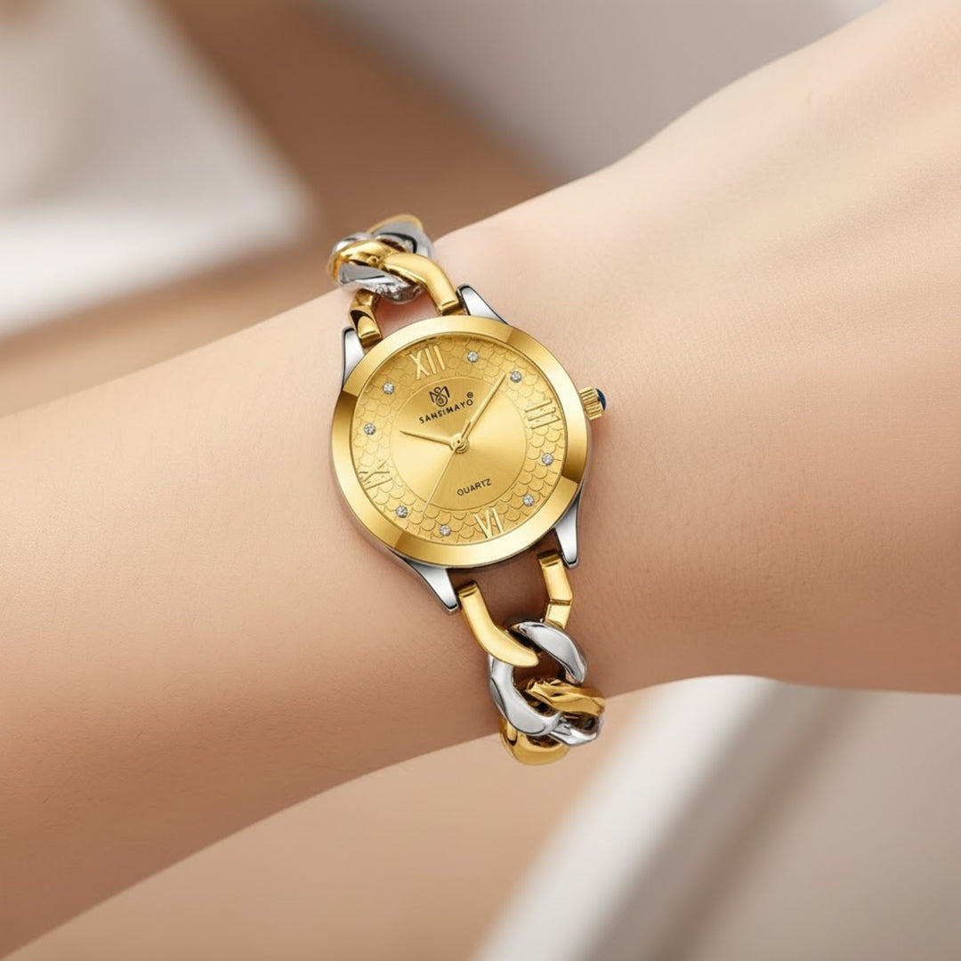 Zeenat Two Tone Silver Gold Gold Dial Quartz Watch