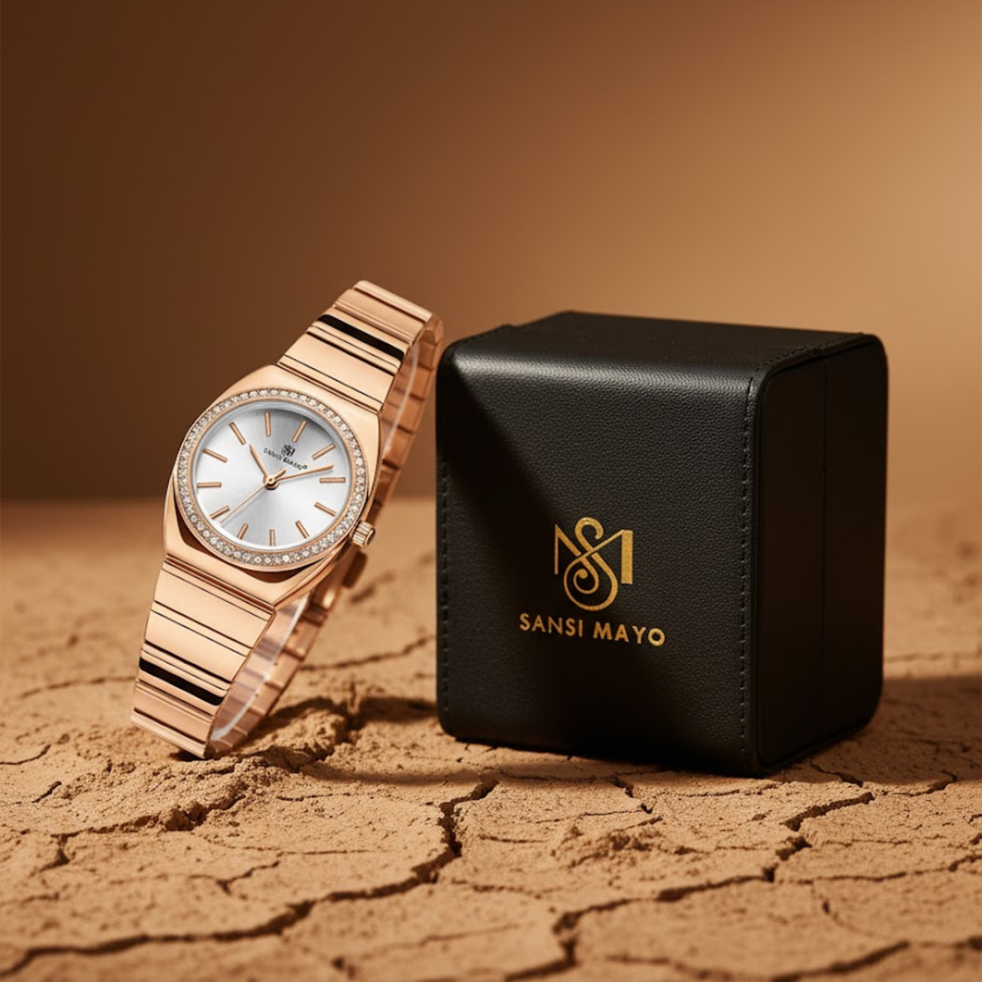 White Dial Rose Gold Watch – Egyptian Stone Edition