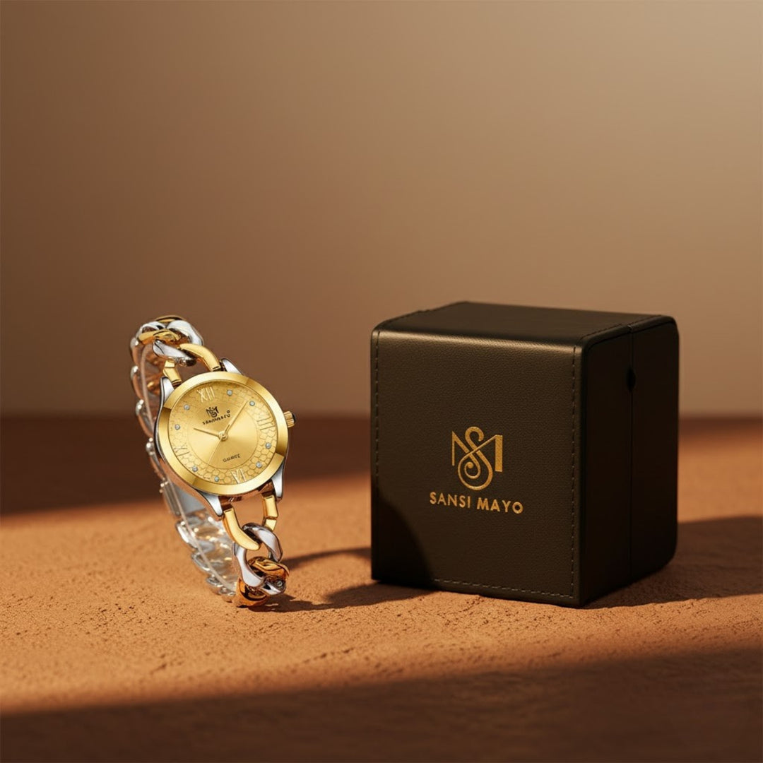 Zeenat Two Tone Silver Gold Gold Dial Quartz Watch