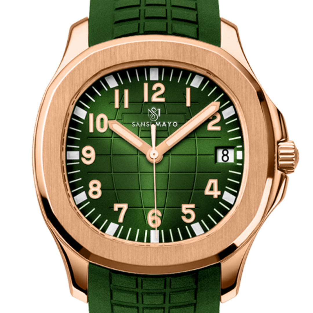 Round Green Rose Gold Wrist Watch