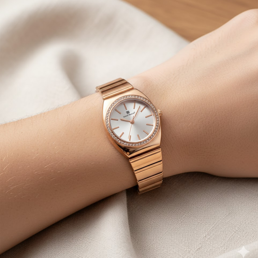 White Dial Rose Gold Watch – Egyptian Stone Edition