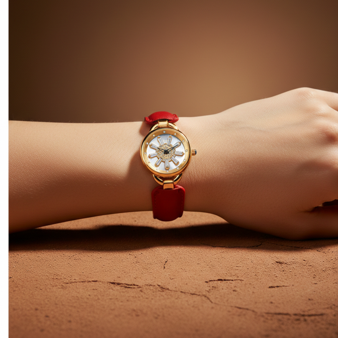 Aurora Women Dynamic Rotating Dial Watch Ð Red Edition