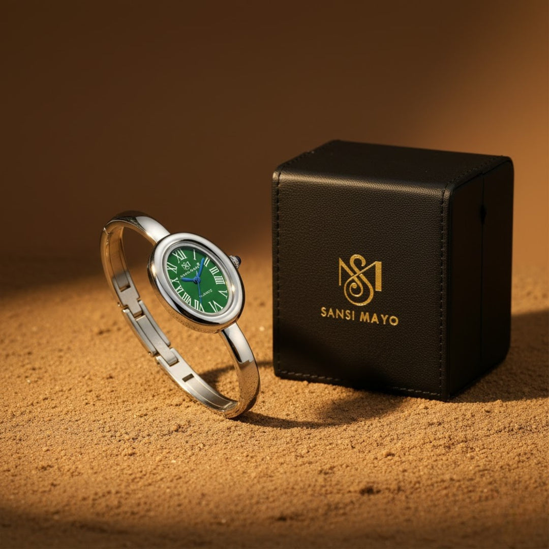 Sansi Mayo Minari Watch — Silver Stainless Steel (Green Dial)