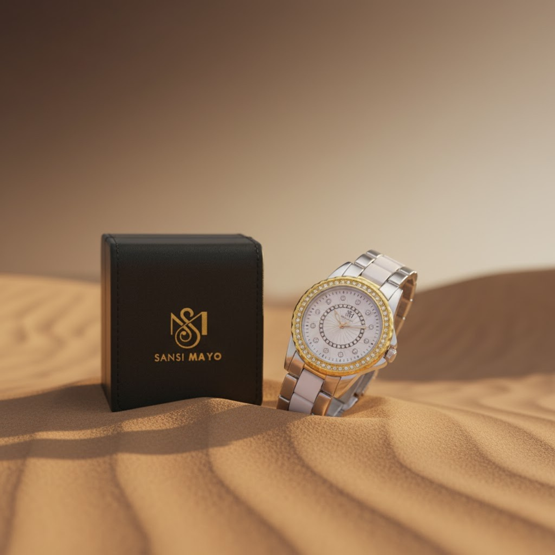 Round Two Tone White Wrist Watch