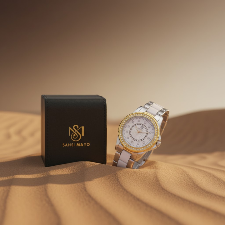 Round Two Tone White Wrist Watch