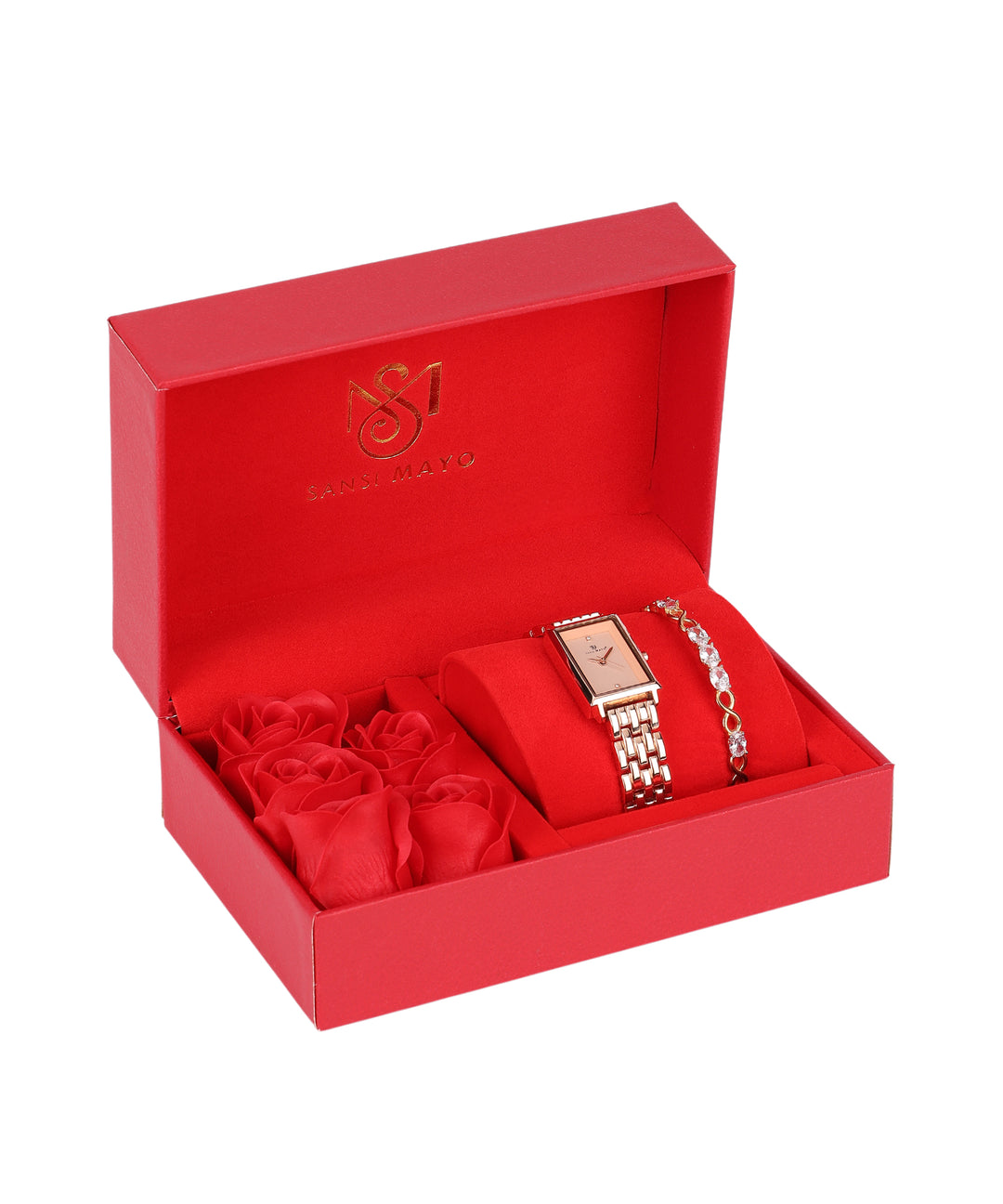 Sansimayo Women’s Rose Gold Watch with Bracelet – Crystal Stone Edition