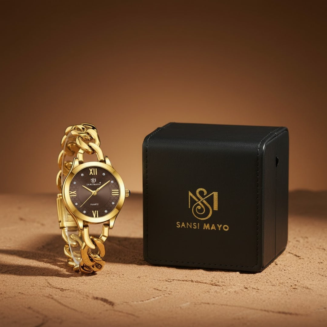 Zeenat Gold Brown Dial Quartz Watch