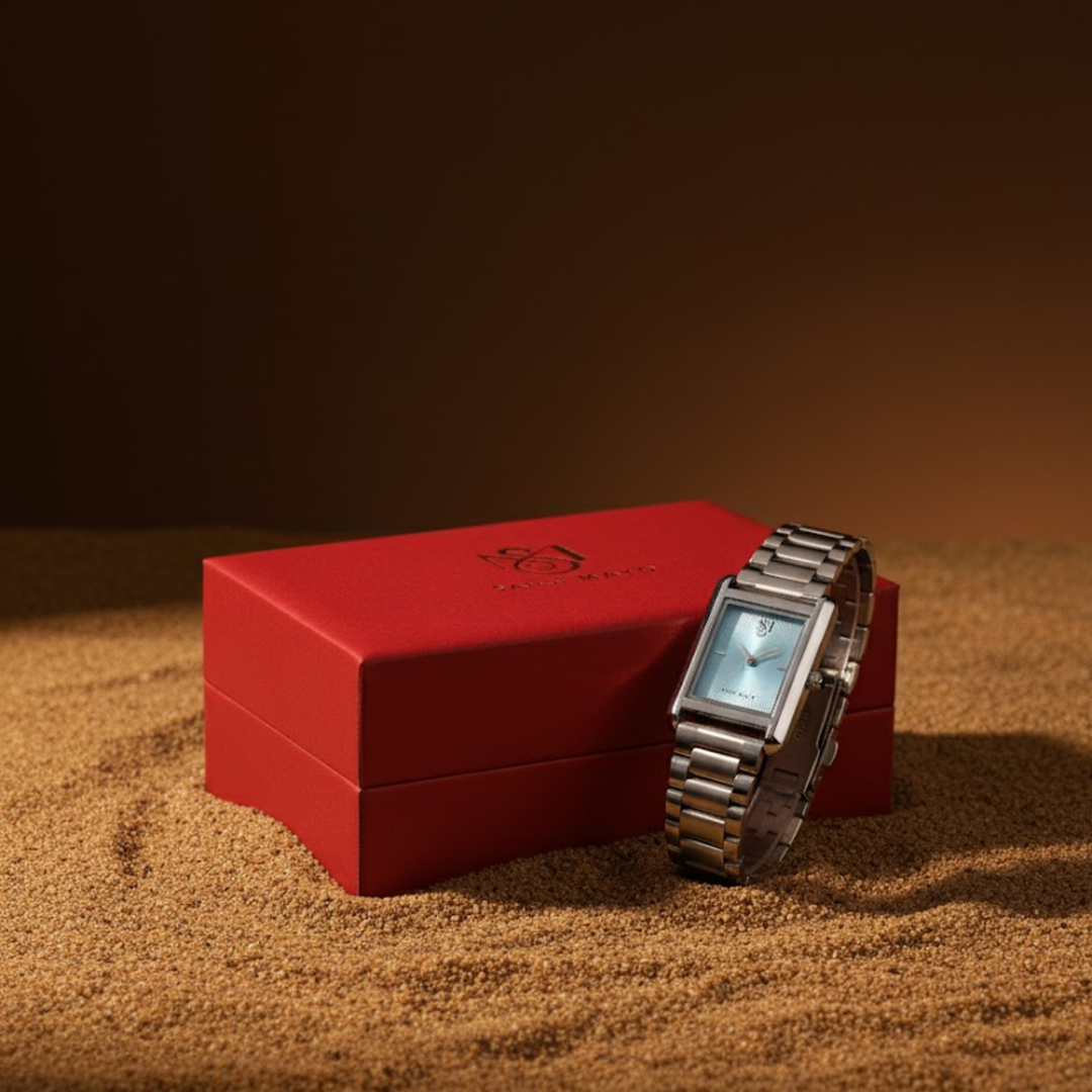 Sansi Mayo Women’s Watch & Jewellery Gift Set — Silver with Sky Blue Dial & Egyptian Stone