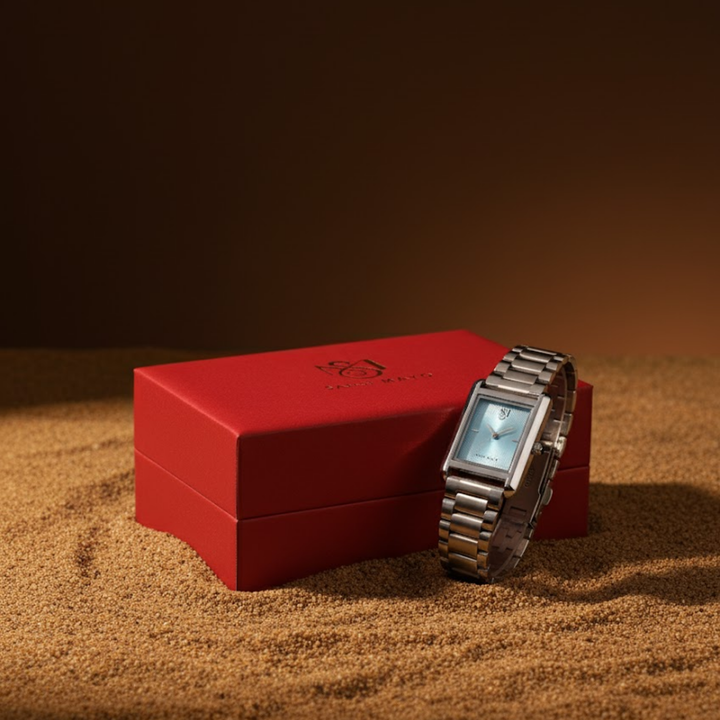 Sansi Mayo Women’s Watch & Jewellery Gift Set — Silver with Sky Blue Dial & Egyptian Stone