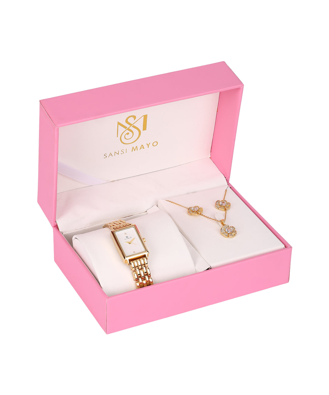 Sansi Mayo Women’s Watch & Jewellery Gift Set — Rose Gold with White Dial & Egyptian Stone