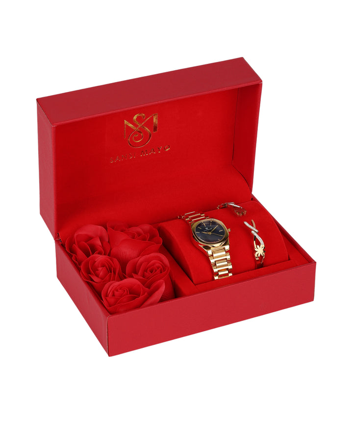 Sansimayo Women’s Blue Dial Watch with Bracelet – Gold Finish
