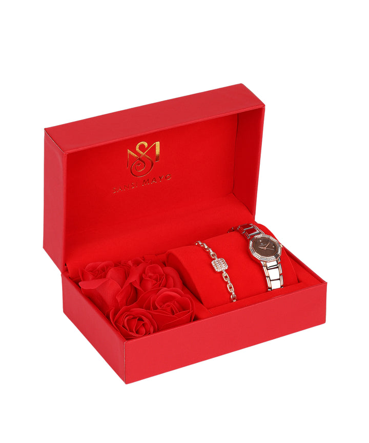 Sansimayo Women’s Blue Dial Watch with Bracelet – Two Tone Silver Rose Gold Edition