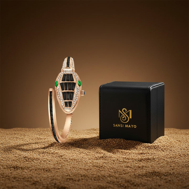Python Rose Gold And Black Bracelet Watch – White Dial | Sansi Mayo