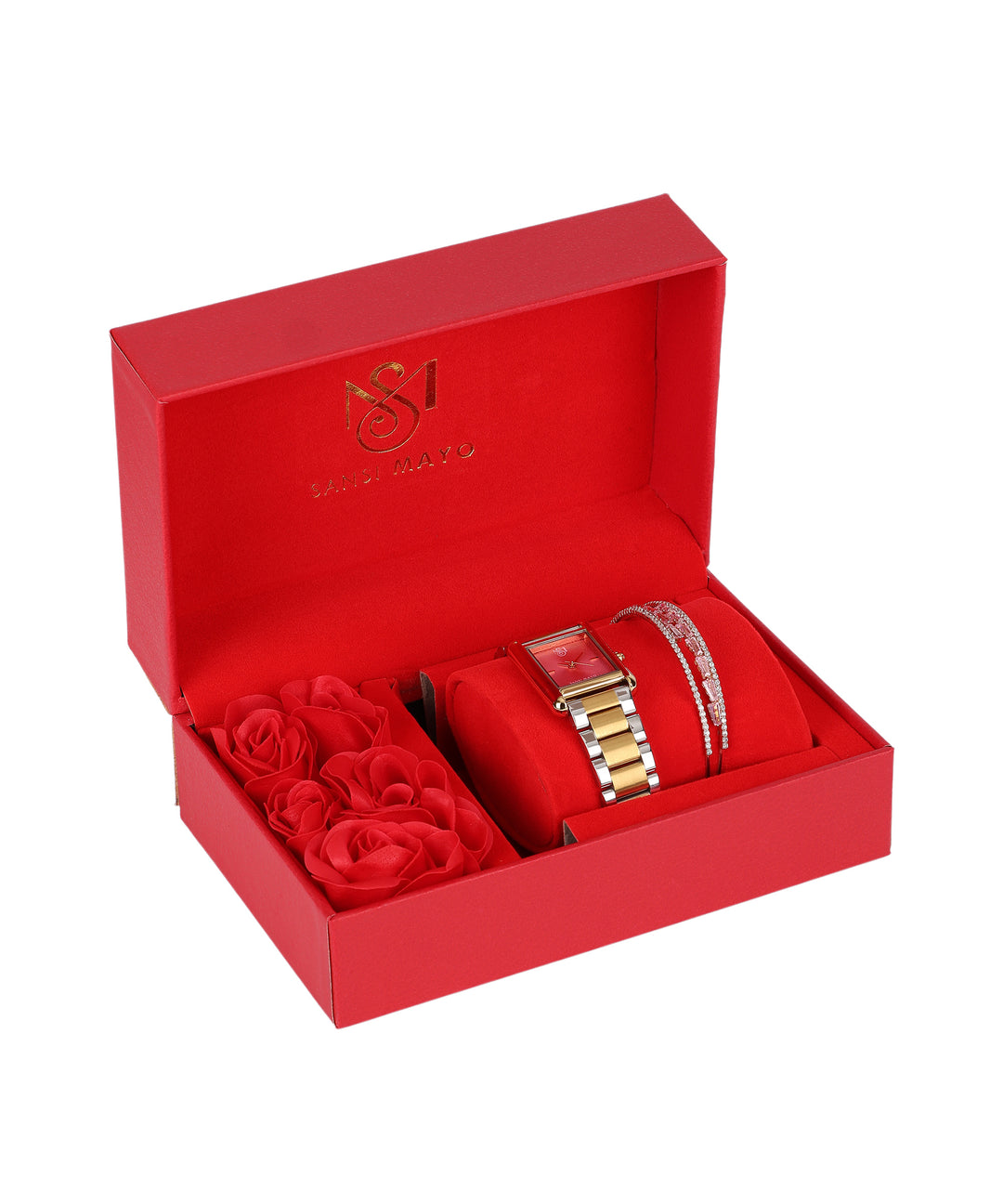 Sansimayo Women’s Dark Pink Dial Watch with Bracelet – Two Tone Gold Edition