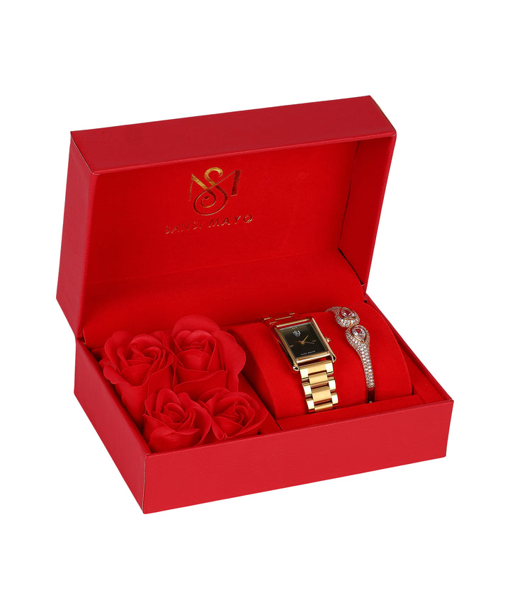 Sansimayo Women’s Black Dial Watch with Bracelet – Gold Edition