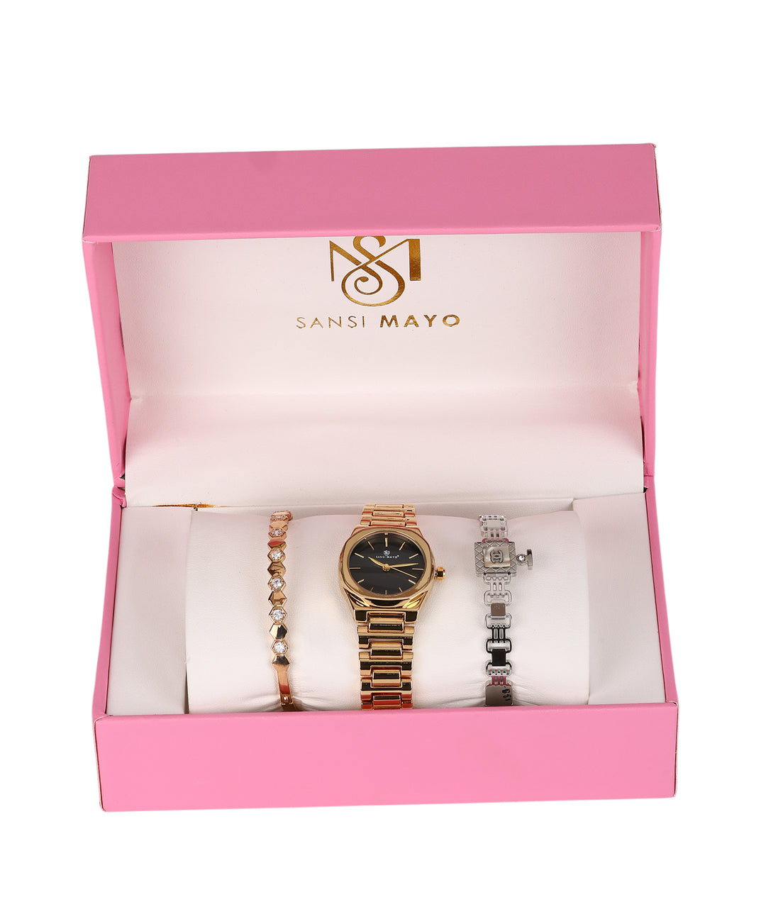 Sansimayo Women’s Blue Dial Watch with 2 Bracelets – Gold Edition